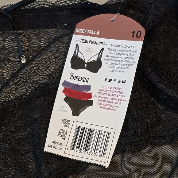 Smart & Sexy The Curvy Collection High Rise Cheekini Womens 10 Black Lace Mesh - Picture 4 of 8